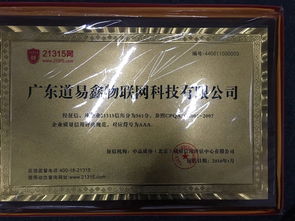 廣東道易鑫物聯網公司榮獲21315質量信用3A等級，引領易物行業新標桿